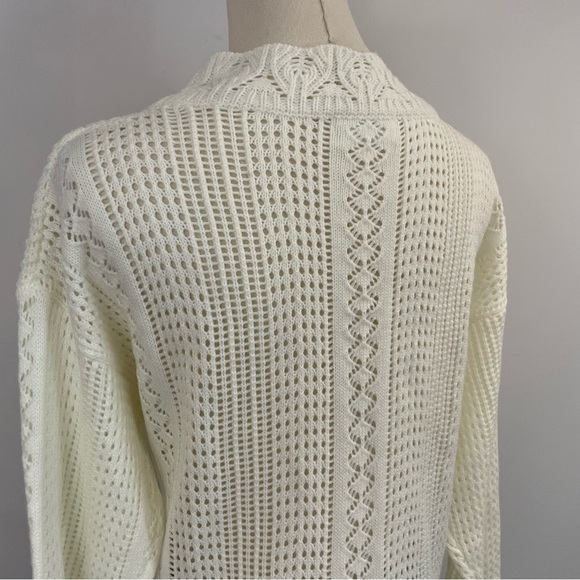 Oni Open Knit Cardigan Sweater Womens M Cream Crochet Grandma Pearl Buttons! EUC - Picture 10 of 14